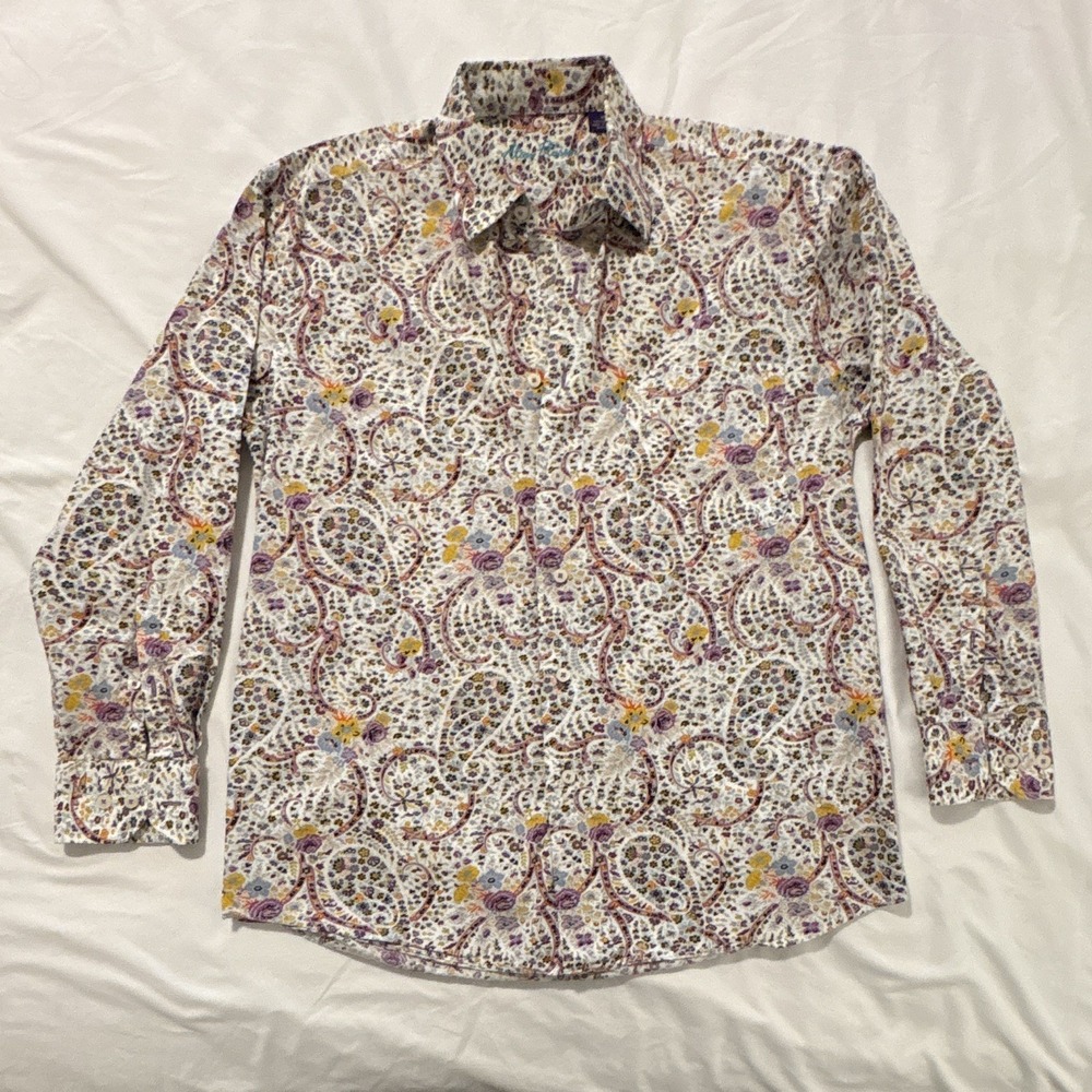 Alan Flusser Mens Medium Floral Paisley Shirt Multicolor 100% Cotton Button up